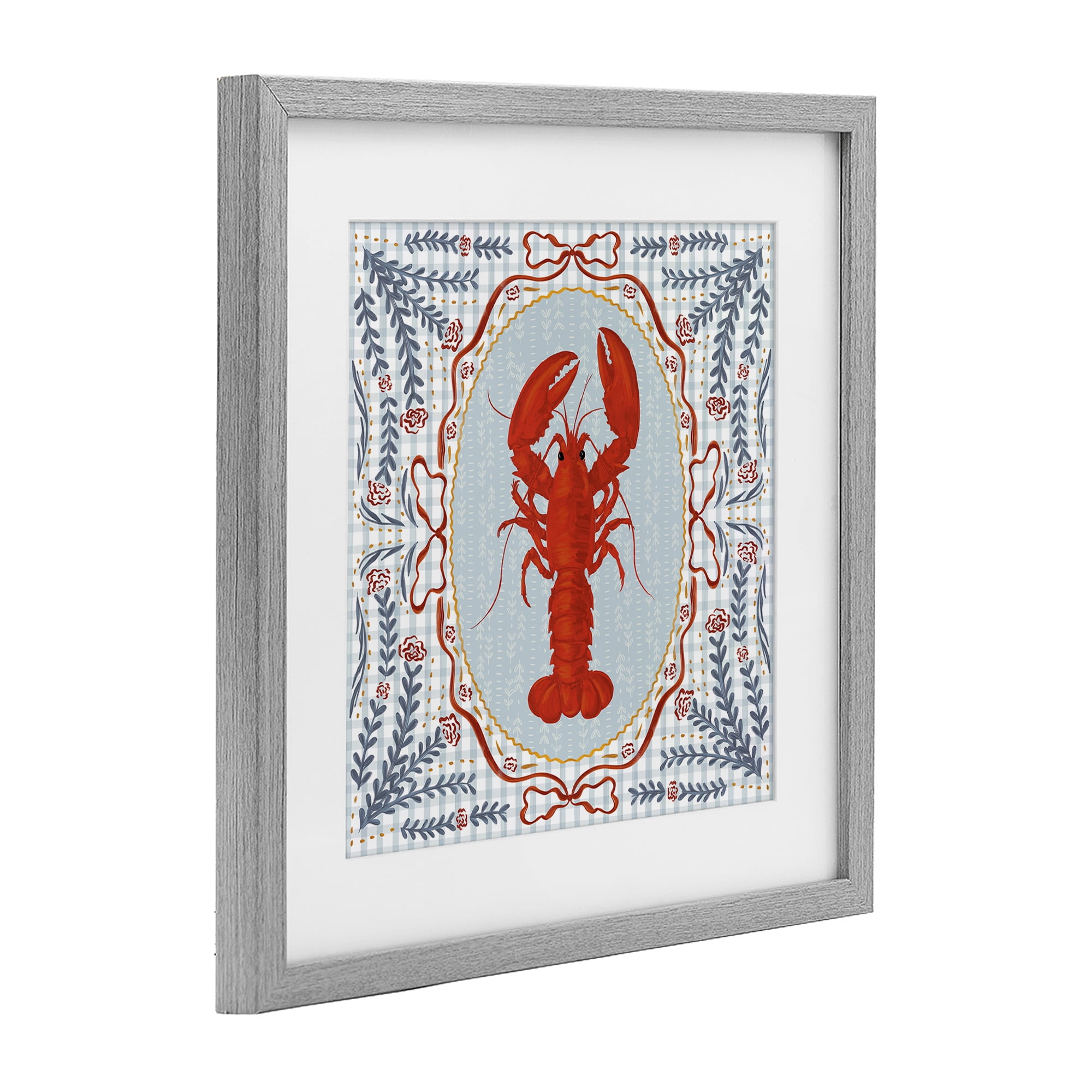 Stupell Industries Lobster Portrait Blue Gingham Gray Framed Print Under Glass, design by Vero Illustrates