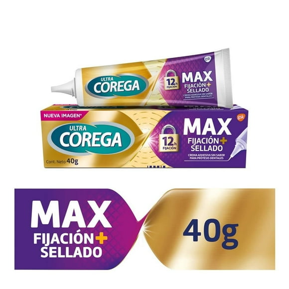 Crema adhesiva Corega Ultra para prótesis dentales sin sabor máximo sellado 40 g