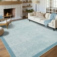 thumbnail image 2 of Hasoo Washable Geometric Border Living Room Area Rug 8x10 Large Modern Solid Soft Stain Resistant Indoor Light Blue Neutral Carpet, 2 of 6
