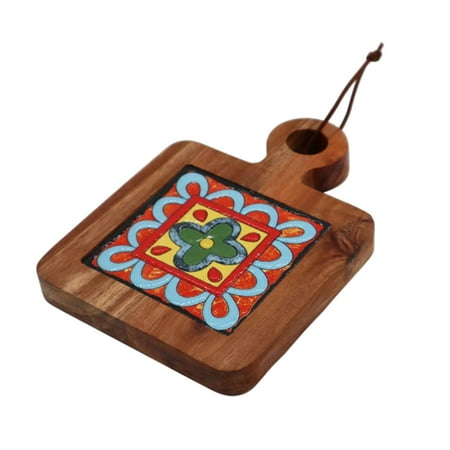 

Acacia Wooden Drink Coaster Tabletop Protection Non Slip Heatproof for Décor Red Blue