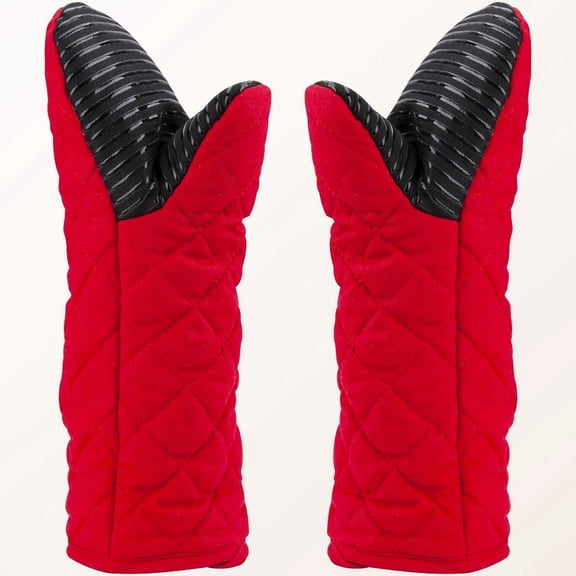 Puppet Oven Mitts Red Cotton Silicone Non-Slip Long Sleeve Arm Soft, Heat Resistant Hand Safe Microwave Kitchen Cooking Baking