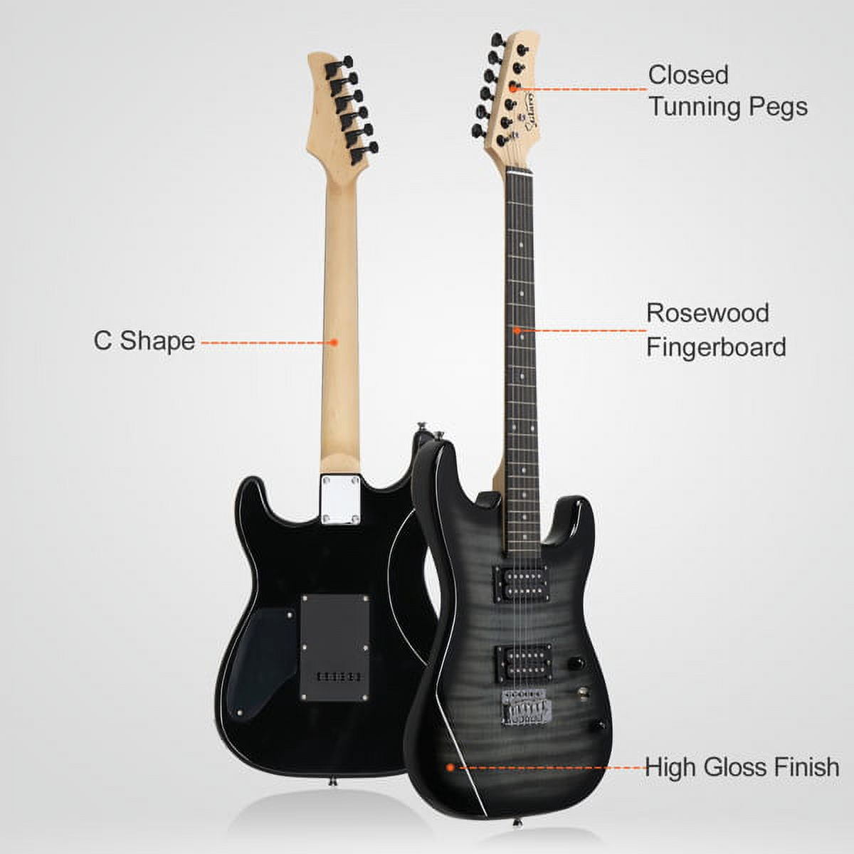 Stylish H-H Pickup Tiger Stripe Guitar Kit with 20W AMP Bag Guitar Strap Black