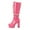 Pink, variant on YOUSNH Solid Color Square Toe Thick High Heels Platform Glossy Leather Women Boots Lace up Pearl Chain Fashion Store High Boots Women Boots Blue 6.5