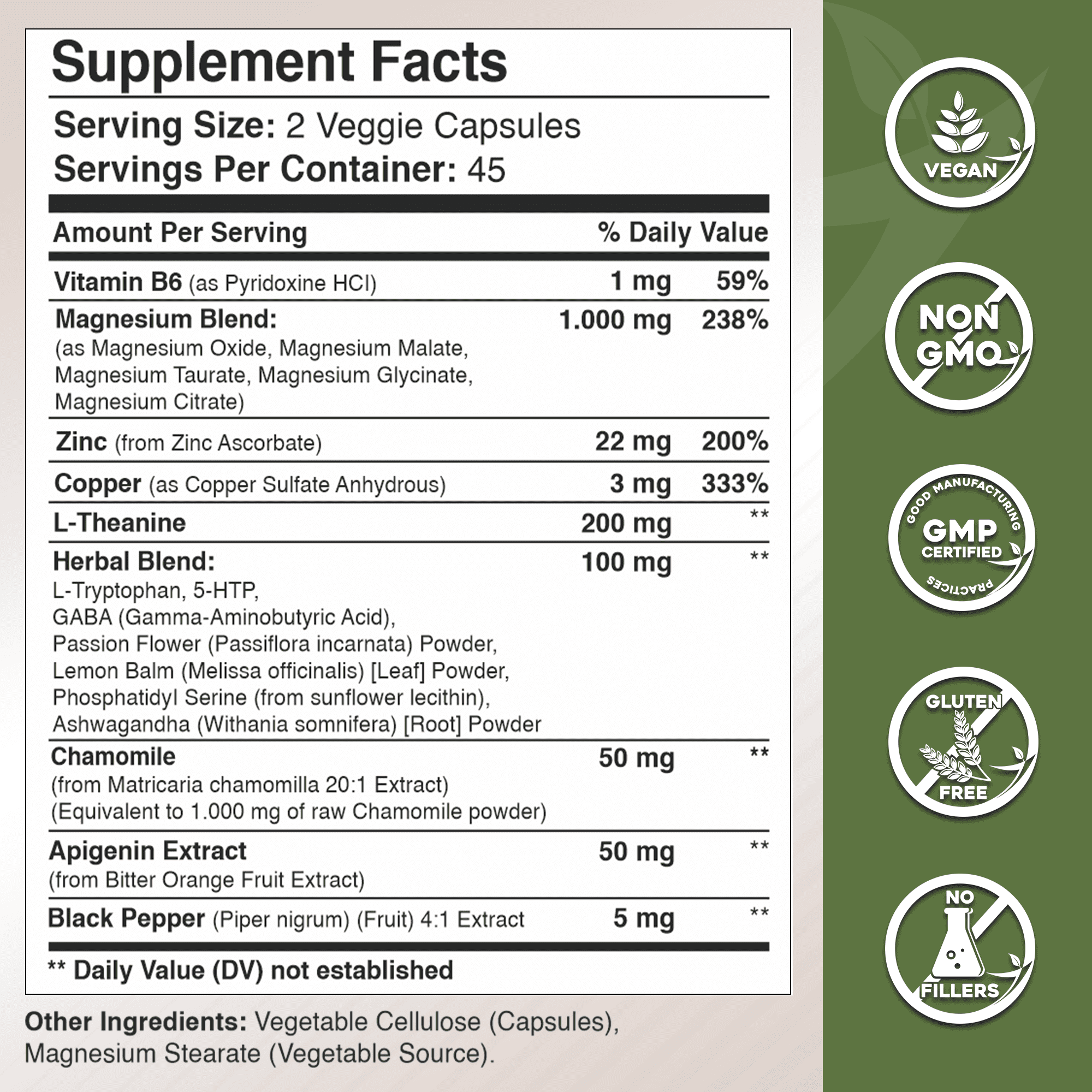 Gade Nutrition Magnesium 1,000 mg with L-Theanine, Apigenin, L-Tryptophan, 5HTP & GABA