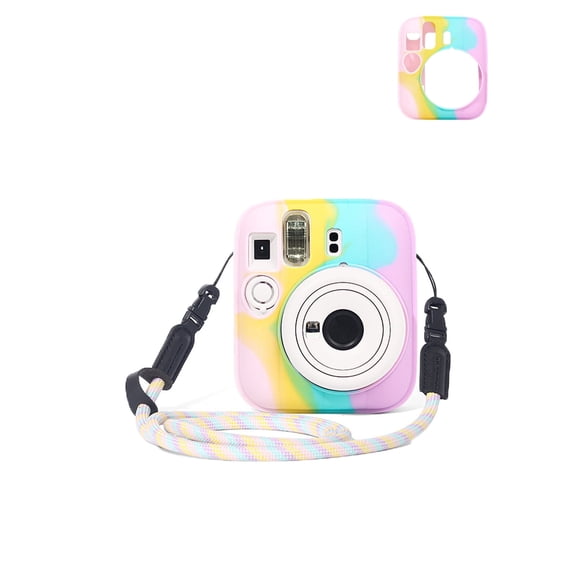 HYRACPO Silicone Protective Case for Fujifilm Instax Mini 13, Solid Color Soft Cover with Lanyard, Anti-Drop & Wear-Resistant-rainbow