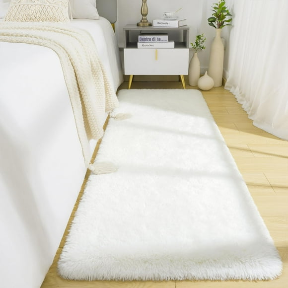Alfombra BENRON de 61 x 244 cm, suave y lavable, color blanco crema