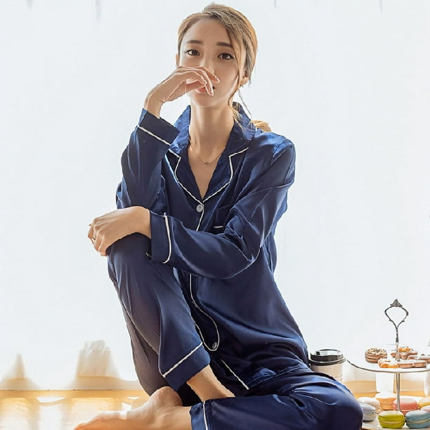 Pijama de manga larga de primavera y otoño, cárdigan de mujer, seda artificial, niña gordita, verano, seda de hielo, ropa de casa suelta