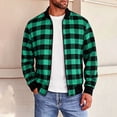 thumbnail image 4 of Men's Casual Buffalo Plaid Bomber Jacket Full Zip Windproof Lightweight Varsity Flight Coat with Pockets for Fall Winter Daily Wear, Green, L, 4 of 9