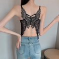 thumbnail image 3 of Camisola de encaje con espalda de mariposa para mujer, bralette sexy fruncido con zorro, camisola transpirable de moda con tirantes finos, ropa ahuecada, 3 of 5