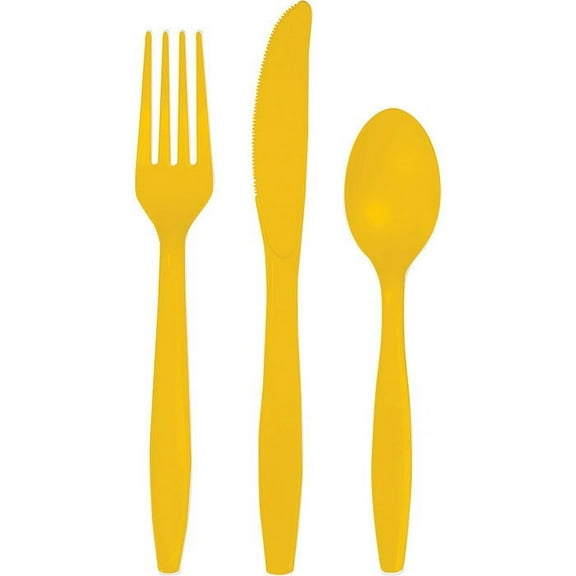 216 Count Bulk Pack School Bus Yellow Value Friendly Assorted Plastic Cutlery