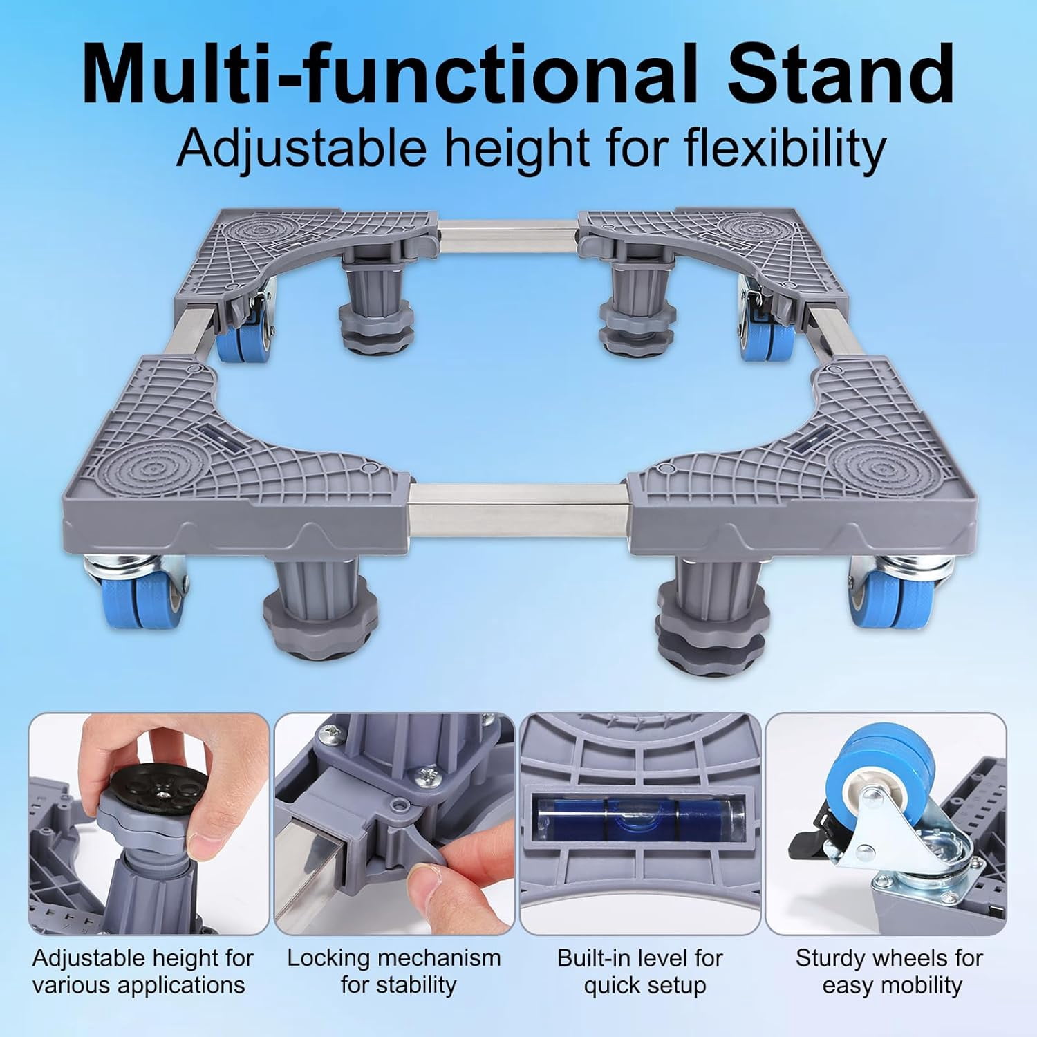 Heavy Duty Mini Fridge Stand with Strong Feet and 4 Rollers,Universal Mini Refrigerator Stand, Washing Machine Pedestal Multi-Functional Base for Refrigerator and Dryer (4 Strong Feet with 4 Rollers)
