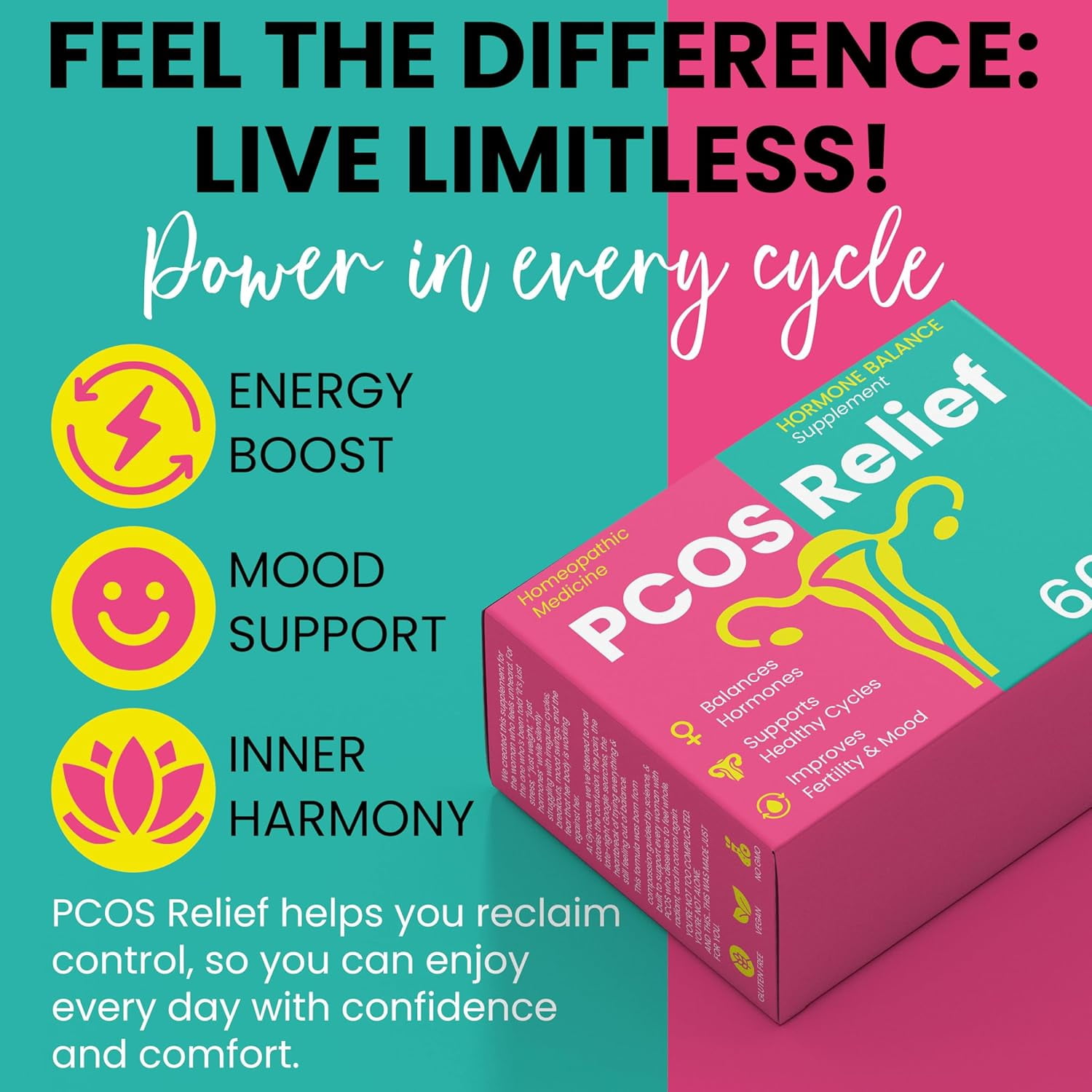 Myo-Inositol & D-Chiro Inositol Supplement for Women | PCOS Supplements for Hormone Balance for Women & Fertility Support | | Supports Ovarian Health, Irregular Cycles, PMS | 60 Softgels