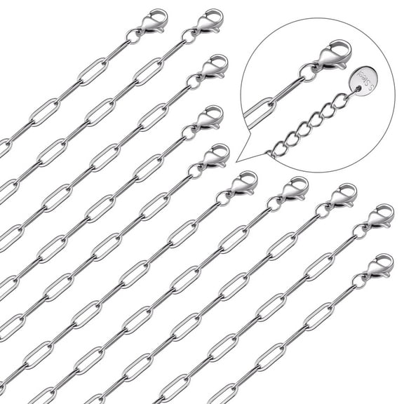 UMAOKANG 10Pcs Stainless Steel Paperclip Necklace Chains Bulk for Women 18 Inch Silver Charm Chains for DIY Jewelry Making Supplies