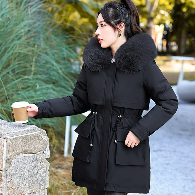 Guzom Womens Winter Coats- Hooded Fleece Long Sleeve Casual Warm Winter  Jackets Black