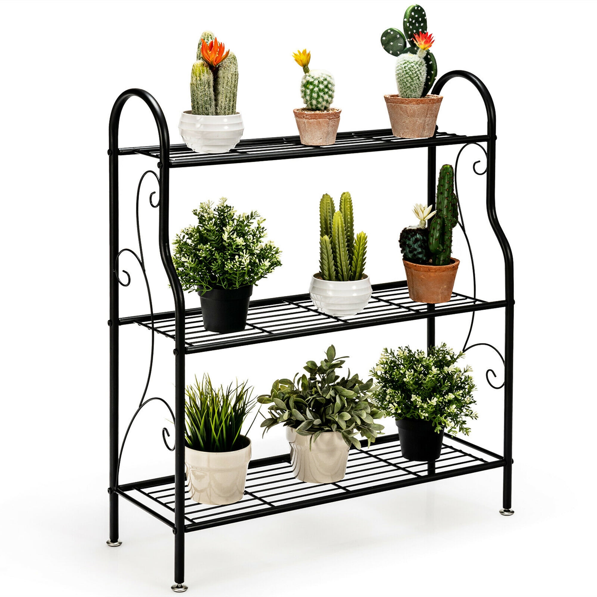 Gymax 3Tier Metal Plant Stand Elegant Scrollwork Pattern Flower Display Shelf