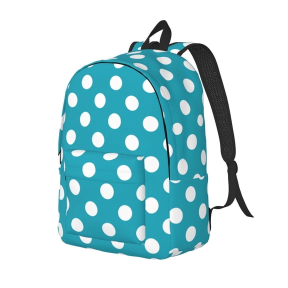 Ratiio Sky Blue And White Polka Dot Print Canvas Backpack for Women & Men Retro Aesthetic Rucksack Basic Backpack for High School/College Students Travel Laptop Bag