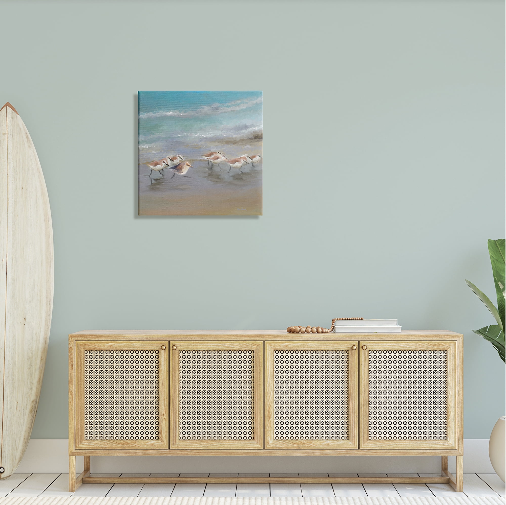 Stupell Coastal Sandpipers Beach Waves Shore Landscape Painting Gallery Wrapped Canvas Print Wall Art