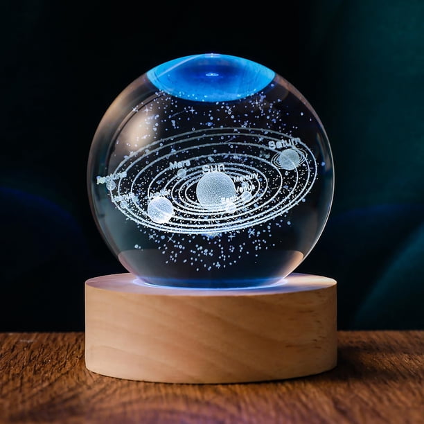 Sistema solar 3D Crystal Ball QIANRUNA de 60 mm con luz nocturna