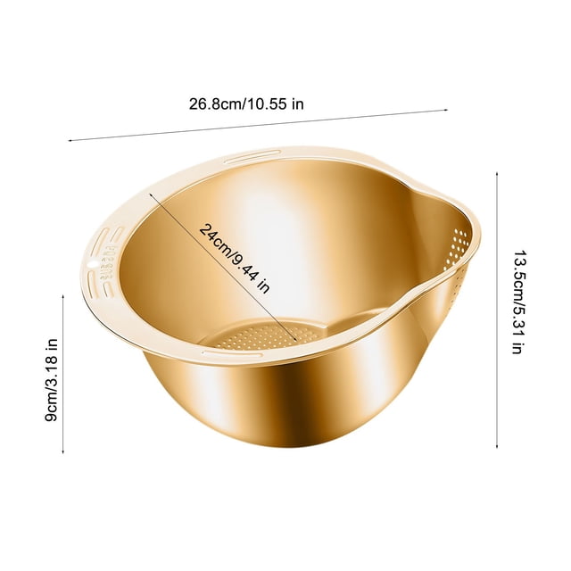 fheaev Rice Washer Strainer Bowl - 4-in-1 Washing Bowl For Quinoa Stainless Steel Rinser With Side Drainers Small Colander For Cleaning Vegetables And Beans Versatile