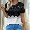 thumbnail image 3 of JTZGDY Womens T Shirts Short Sleeve Tops Boho Floral Printed Casual Pleated Front Tunic Blouses Flowy Dressy Crew Neck Summer Outfits Black#05 XL, 3 of 7