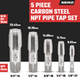 thumbnail image 3 of NEIKO 00930A NPT Pipe Tap Set, 5-Piece, Copper, Brass and PVC Pipe Threader 1/8"-27, 1/4"-18, 3/8"-18, 1/2"-14, 3/4"-14 NPT Pipe Threading Tool Taper Taps, Plumbing Rethreading, Thread Tapping, 3 of 6