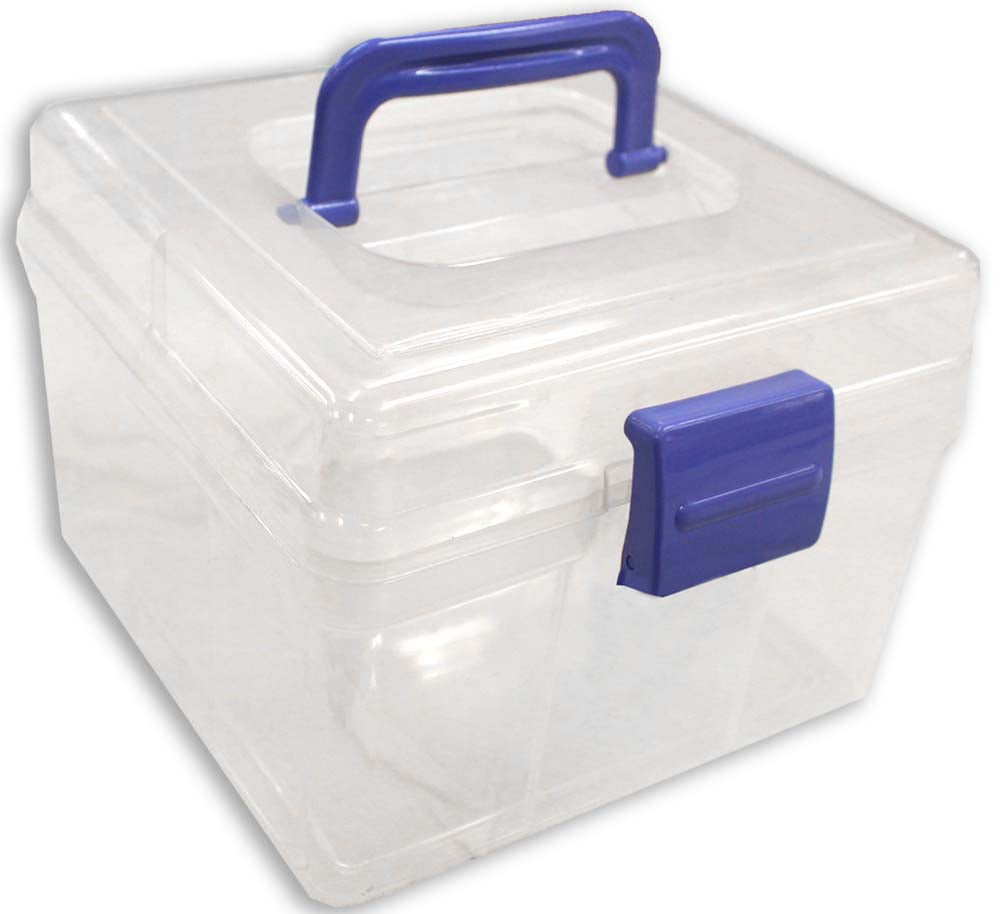 Clear Plastic Storage Box With Blue Plastic Top Handle And Latch 825 Inches Wide