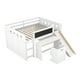 Full Size Loft Bed with Desk and Slide for Kids, Wooden Low Full Loft Bed Frame with Blackboard and Chair for Kids Boys Girls, Open Cabinets and Built-in Staircase Design, White - image 4 of 7