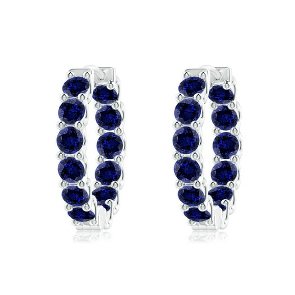 ANGARA Lab Grown 3.36 Ct Blue Sapphire Inside Out Hoop Earrings for Women in 925 Sterling Silver (Size-3mm) | Anniversary, Jewelry Gift for Women | Lab-Grown Blue Sapphire Earrings