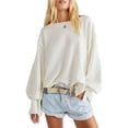 thumbnail image 1 of Faithtur Women’s Solid Color Sweatshirts Long Sleeve Crew Neck Drop Shoulder Pullover Tops Fall Sweaters, 1 of 9