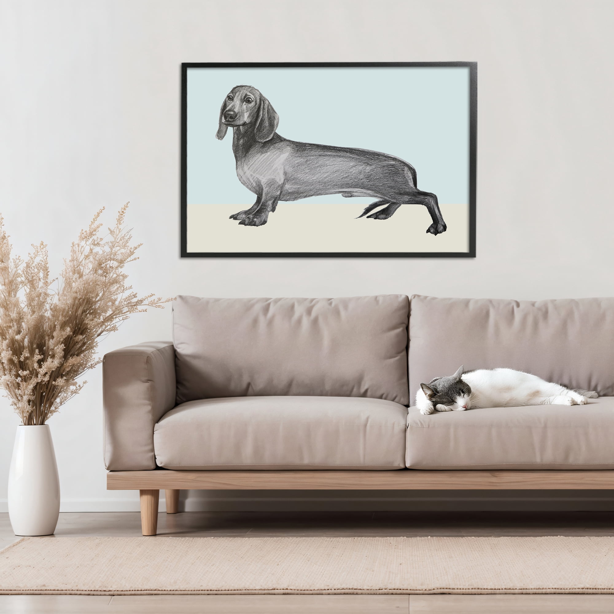 Stupell Industries Sketched Dachshund on Blue Black Framed Giclee Art, design by Violeta Vollmer