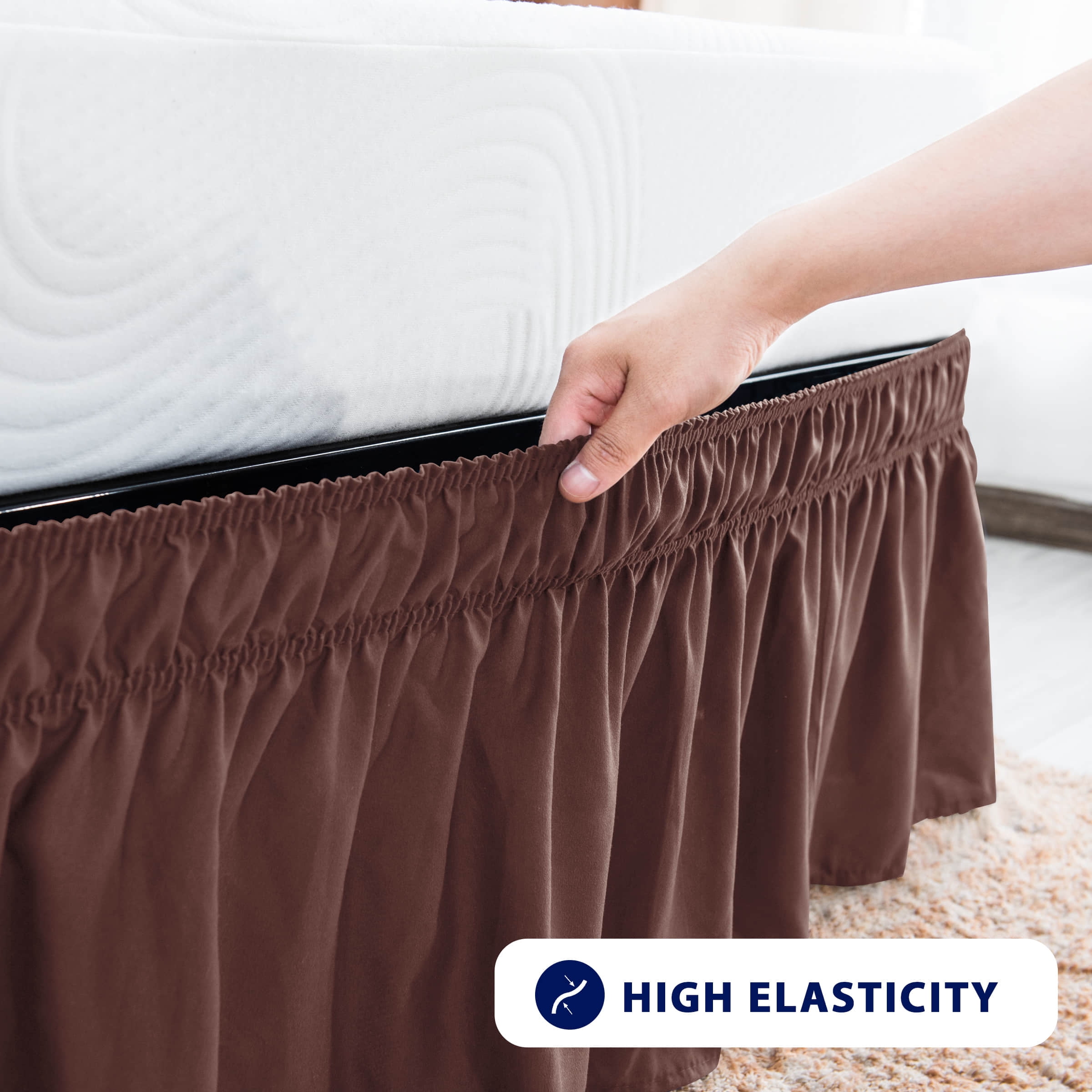 Subrtex Bed Skirt Wrap-Around Dust Ruffle Elastic 16 Inch Bed Cover, King, Chocolate