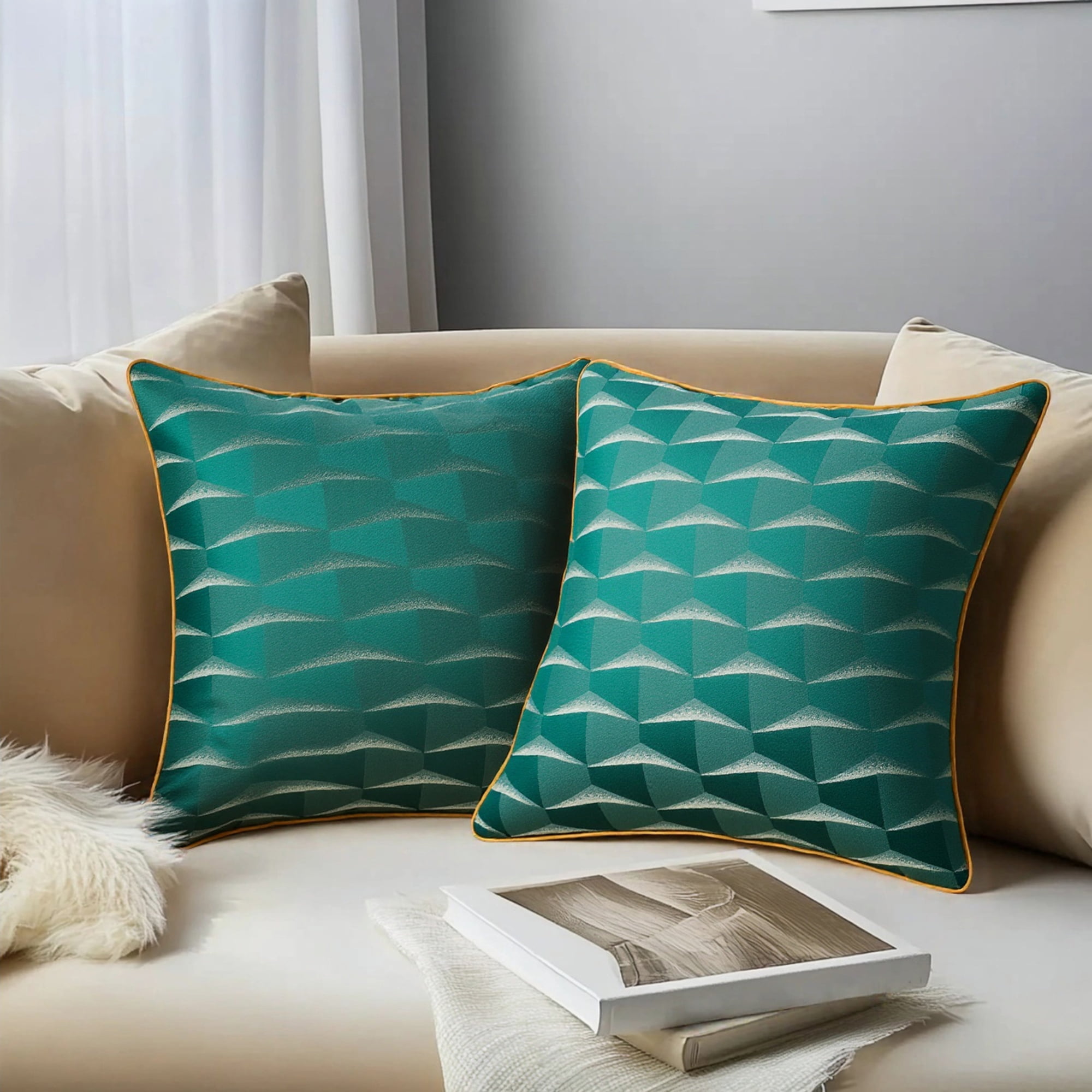 Unique Bargains 2pcs Satin Throw Pillow Covers for Sofa Bed Room Dark Green 18" x 18"
