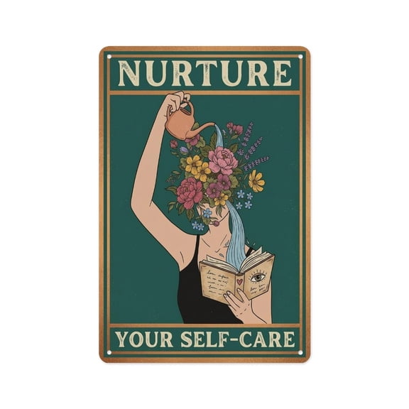Nurture Your Self-Care Boho Self-Love Poster Metal Tin Sign Wall Decor Wall Art Vintage Room Decoration Tin Painting Poker Room Poster for Home Man Cave Bar Cafe Store Garage Or Club 12x8 Inches