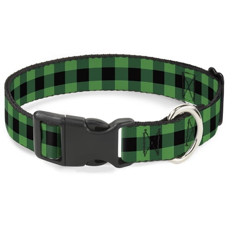 Buckle-Down Pet Collar Dog Collar Plastic Buckle Buffalo Plaid Black Neon Green 20 to 31 Inches 1.5 Inch Wide