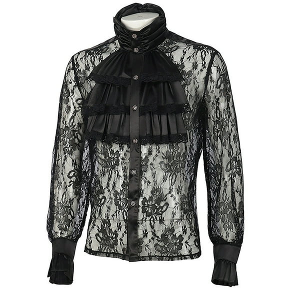 Chemises pour Hommes Mode, Chemises pour Hommes Mode, Cour Classique Médiévale Gothique Ample Couleur Unie Manches Longues, Chemise Manches 3/4 Hommes, Chemises Mode Hommes