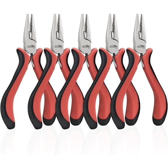HOUSERAN 5-Pack 5" Needle Nose Pliers, Spring Loaded Mini Jewelry Pliers with Cutting Edge