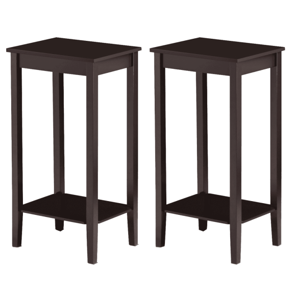 Yaheetech Tall Wooden End Table Set of 2 with Lower Storage Shelf for living room, Espresso