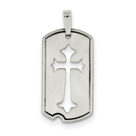 Cut Out Cross - 925 Sterling Silver Satin Antiqued Dog Tag with Cut out Cross (16x38mm) Pendant / Charm