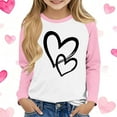 thumbnail image 2 of ZQUUVOU Kids Reglan Long Sleeve Shirts Heart Print Crewneck Pullover Top Casual Base Layer Shirt for Big Kids Pink, 2 of 5