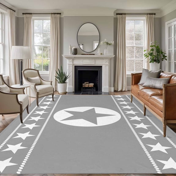 Large Area Rugs for Living Room Bedroom, Western Star Ethnic 6'x9' Rug Washable Carpet Runner Indoor Outdoor, Grey Texas Ethnic Stars Tribal Art Non Slip Floor Mats Rug for Kitchen, Playroom
