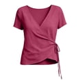 thumbnail image 5 of TGSLY Wrap Front Linen Tops for Women Lightweight Soft Deep V Neck Short Sleeve Shirts Dressy Casual Side Tie Knot Solid Color Blouses XXXL, 5 of 8