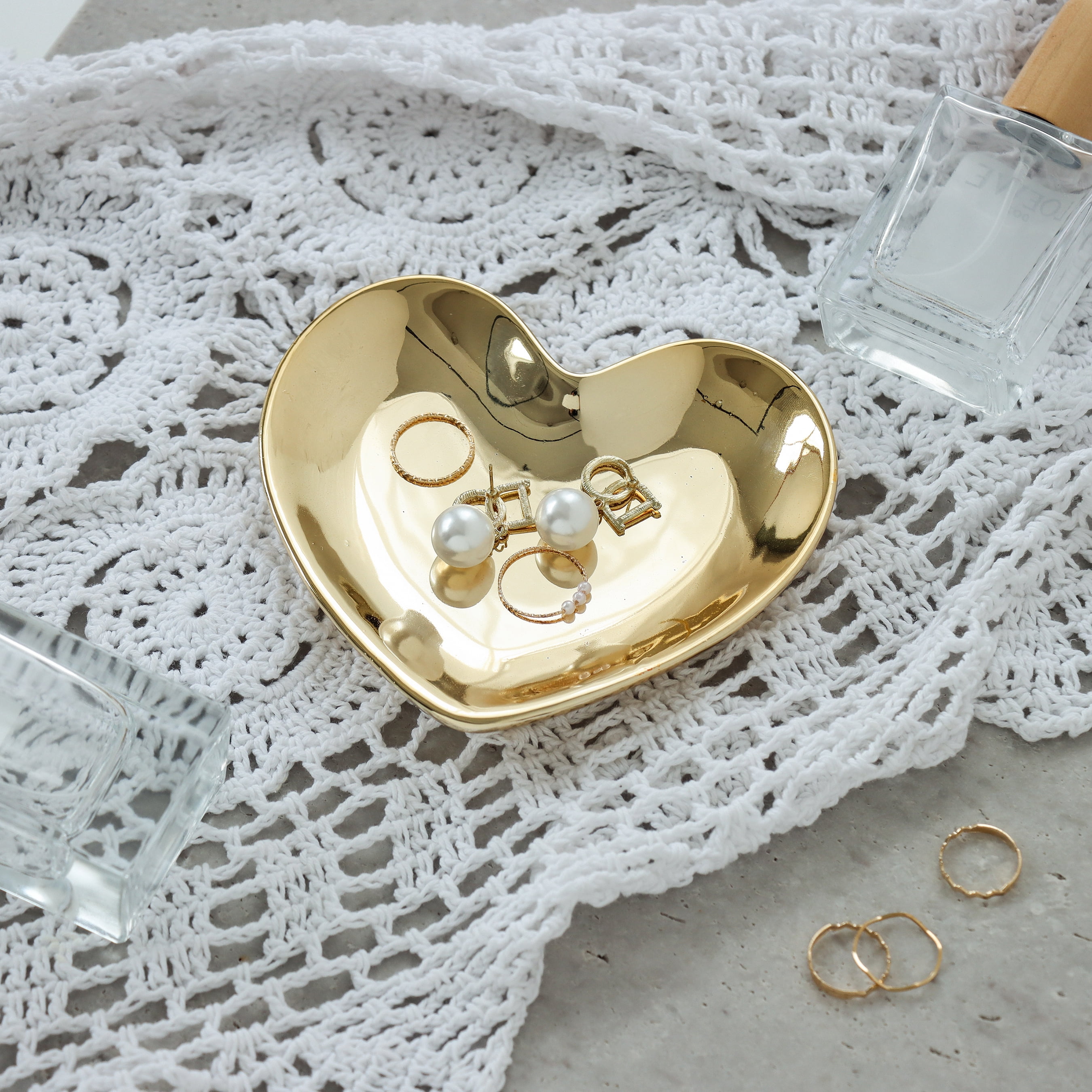 Mainstays Gold Ceramic Decorative Heart Tabletop Trinket Tray