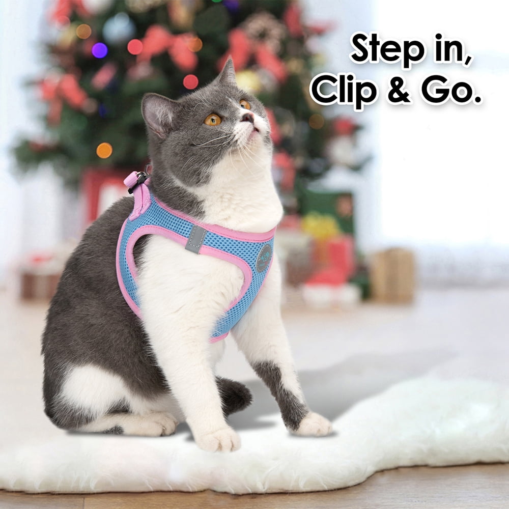 PHOEPET Step-in Dog Harness,Reflective Adjustable Dog Vest Harness, Soft Pet Walking Jacket with 2 Metal Leash Hooks for Dog and Cat