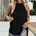 thumbnail image 6 of Jewelreauty Women Halter Neck Ruched Tank Tops Casual Sleeveless Tunic Tee Summer Loose Fitting Solid Shirts (S, Black), 6 of 7