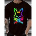 thumbnail image 2 of 【New Arrival】Rainbow Bunny Skull Crossbones T-Shirt, Black Neon Paint Splatter Graphic Tee, Edgy Streetwear Casual, 2 of 7