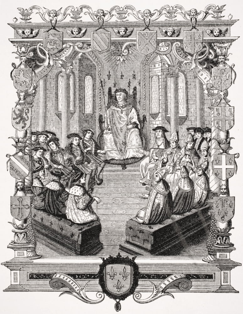 Civil Trial Of Charles De Bourbon Constable Of France Born 1490 Died 1527 Before The Peers Of France 1523 19Th Century Reproduction Of Engraving In La Monarchie Francoise Of Montfaucon Canvas Art - Ke