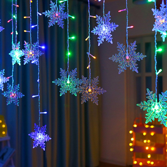 EIMELI LED Snowflake Fairy String Curtain Lights Window Hanging Memory 8 Modes Outdoor Waterproof Christmas Party(Multicolour)