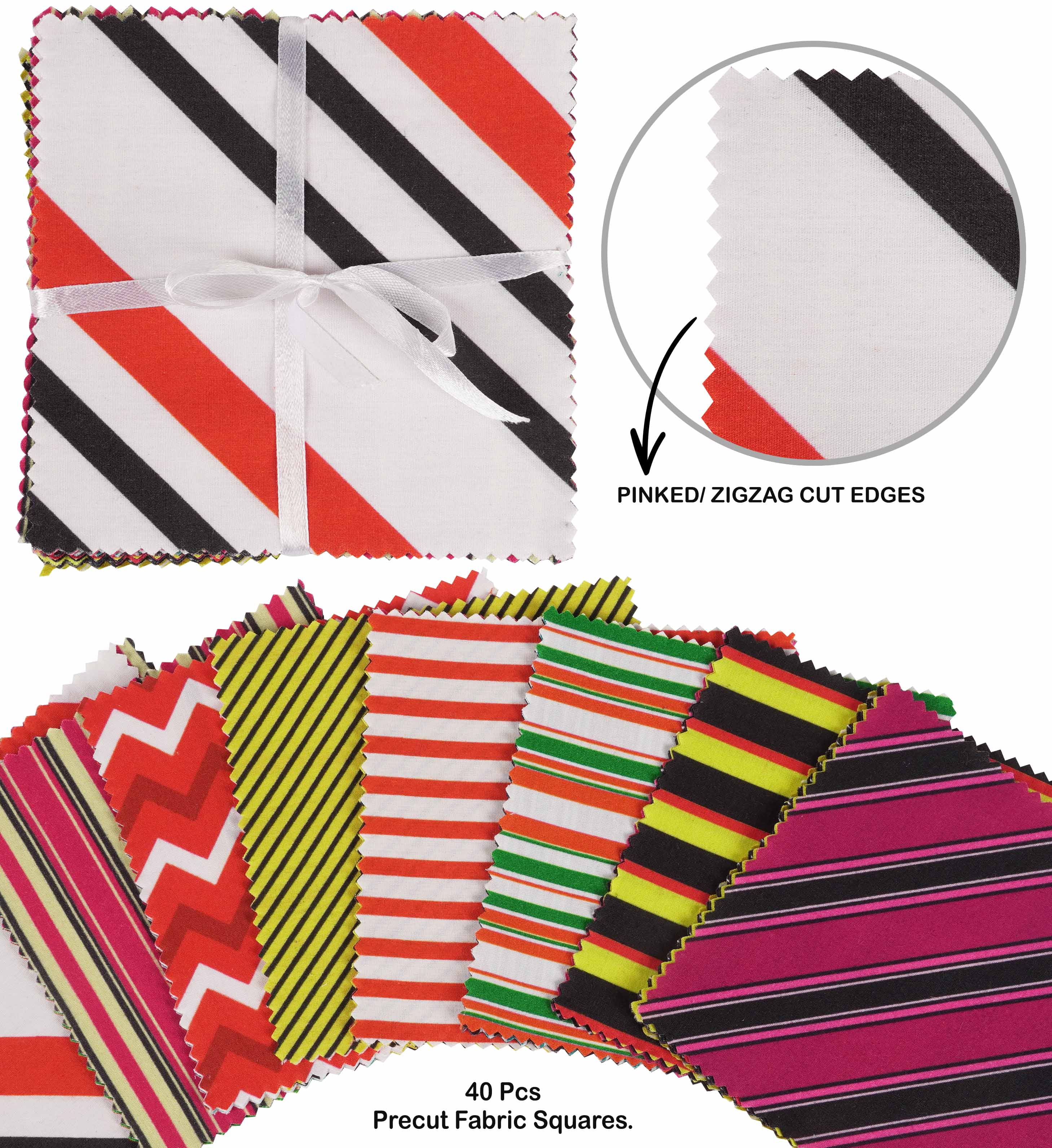 Soimoi Precut 10-inch Stripes Prints Cotton Fabric Bundle Quilting Squares Charm Pack DIY Patchwork Sewing Craft- Multicolor