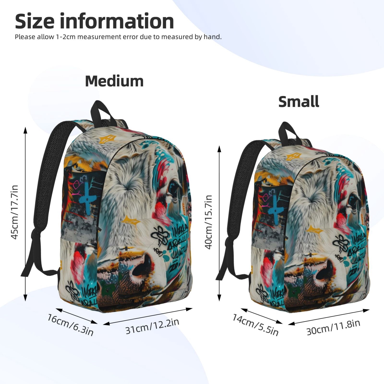 Vsdgher Colorful Graffiti Cow Print Canvas Backpack Travel Rucksack Unisex Knapsack 15.7/17.7Inch Laptop Backpack for Work,College -Medium