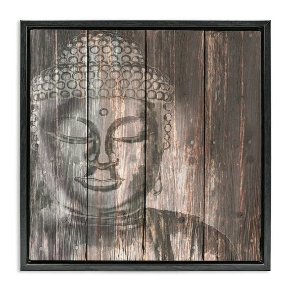 Stupell Industries Rustic Buddha Face Religious & Spiritual Painting Black Floater Framed Canvas Art Print Wall Art, 18 x 18